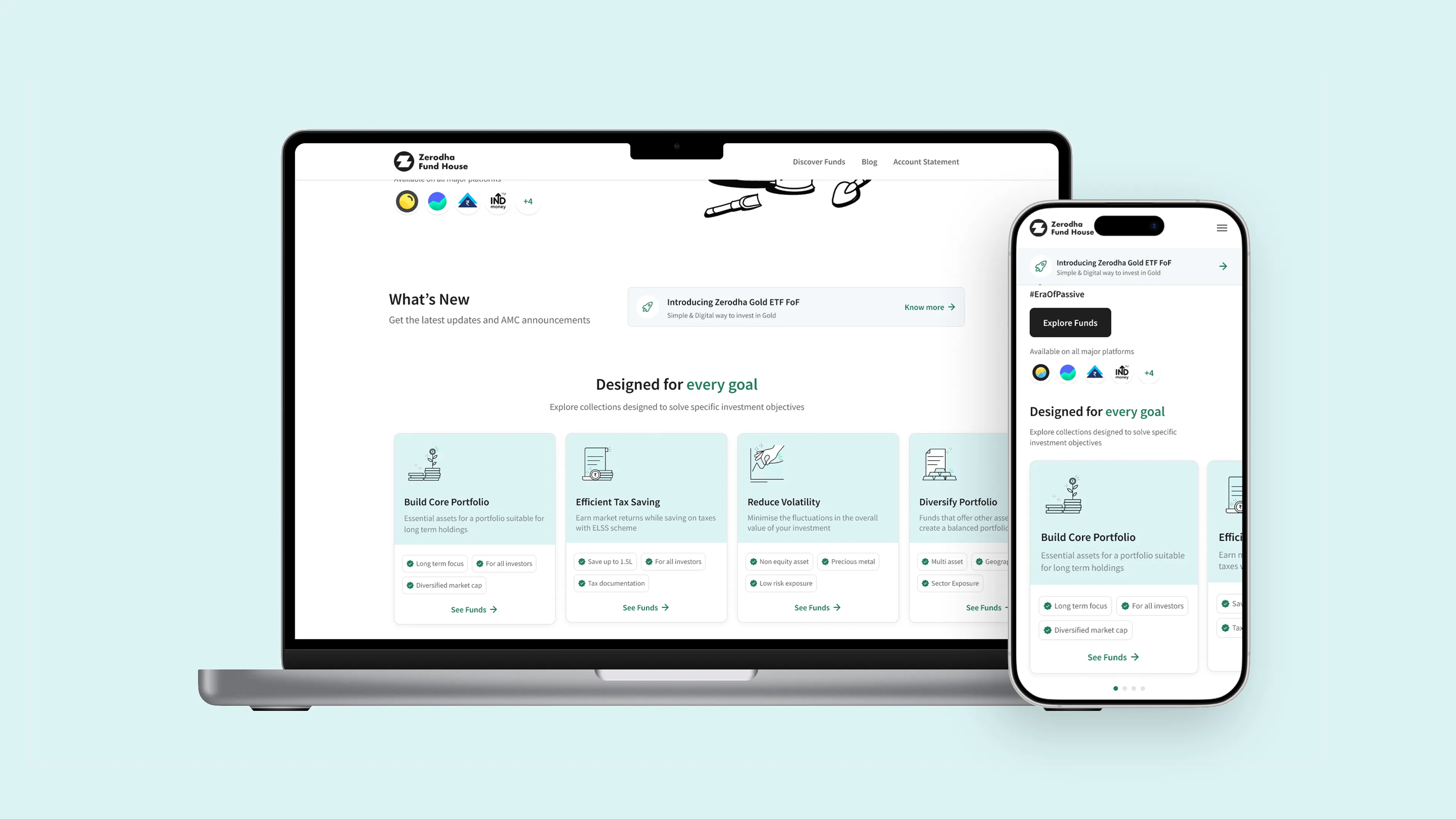 Investment Goals section — desktop and mobile