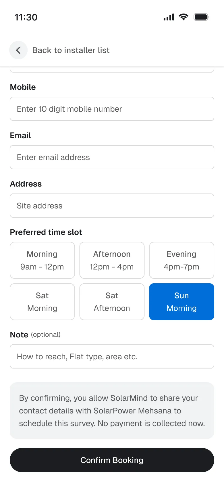 Booking form