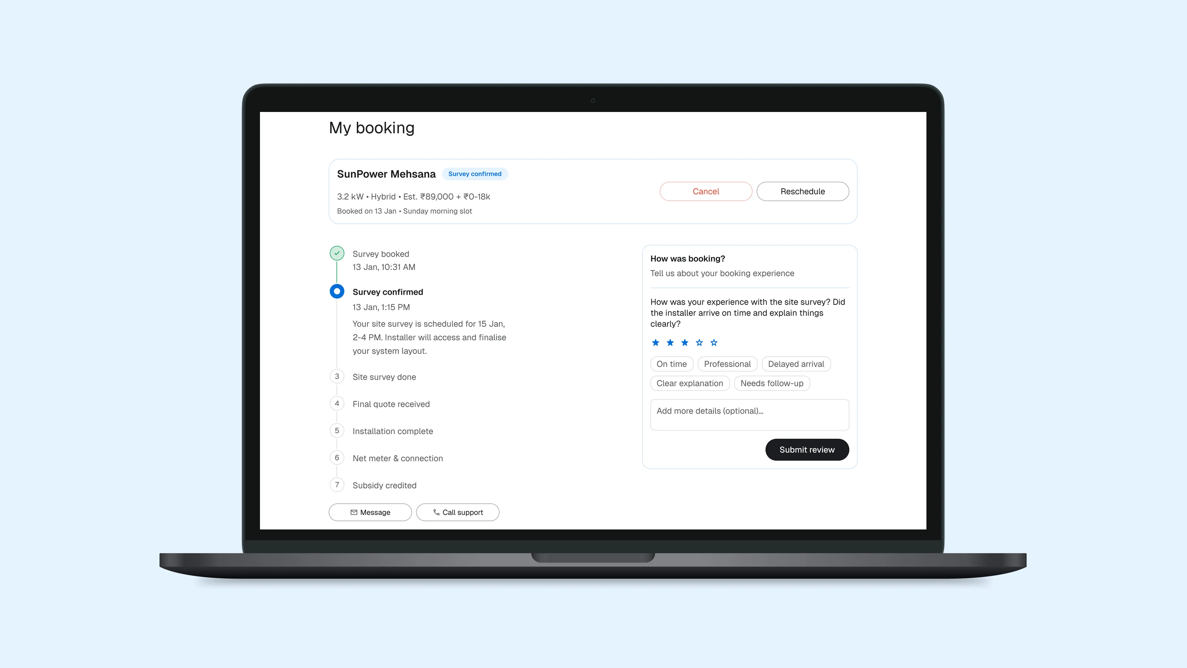 Booking tracker with review panel